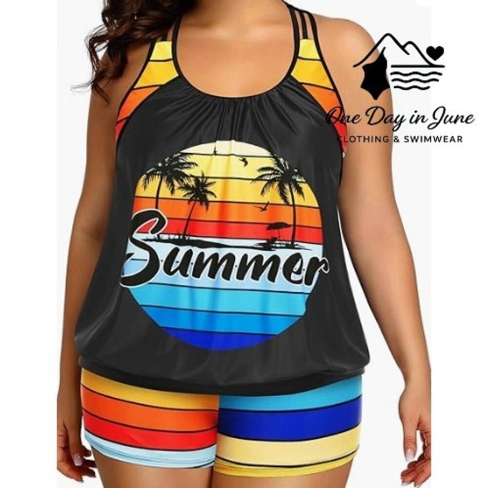 Charmleaks Plus Size Double Up Boyshort Tankini Swimsuit Size 0X